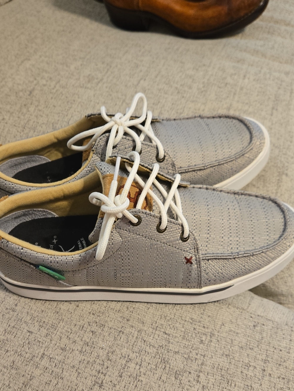 Twisted X Gray Canvas Boat Shoes with White Laces